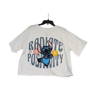 Disney Stitch Radiate Positivity Embroidered Graphic Tee White XXL Cotton/Polyes